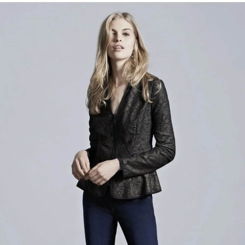 HINGE METALLIC LACE PEPLUM JACKET - S - Picture 1 of 9